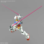 Model kit of a robot with a pink sword on a gray background, featuring Sotsu Sunrise branding.