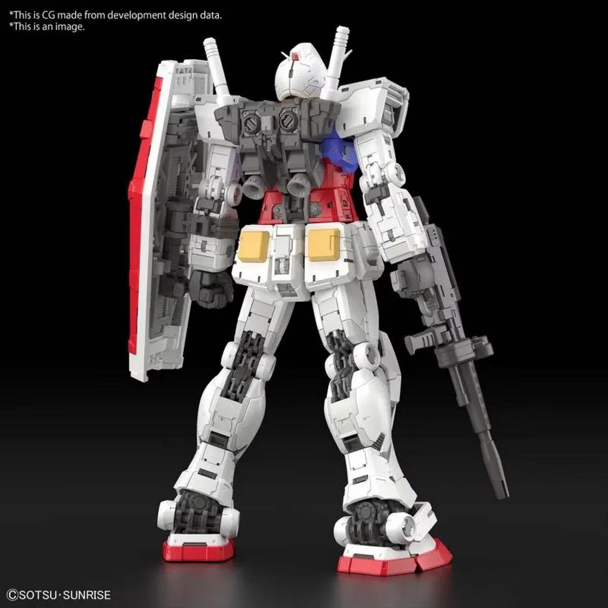 Gundam Model Kit with red, white, and gray colors on a black background