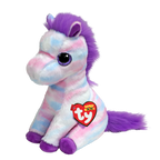Plush toy unicorn with a Ty logo on a white background
