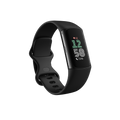 A black Fitbit Charge 6 Premium Fitness Tracker with a silicone band and a digital display showing time and fitness metrics.