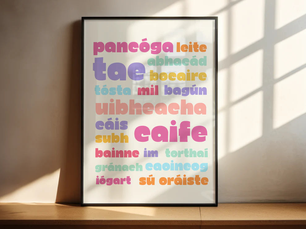 Bricfeasta Irish Breakfast Art Print as Gaeilge | Kitchen Wall Art