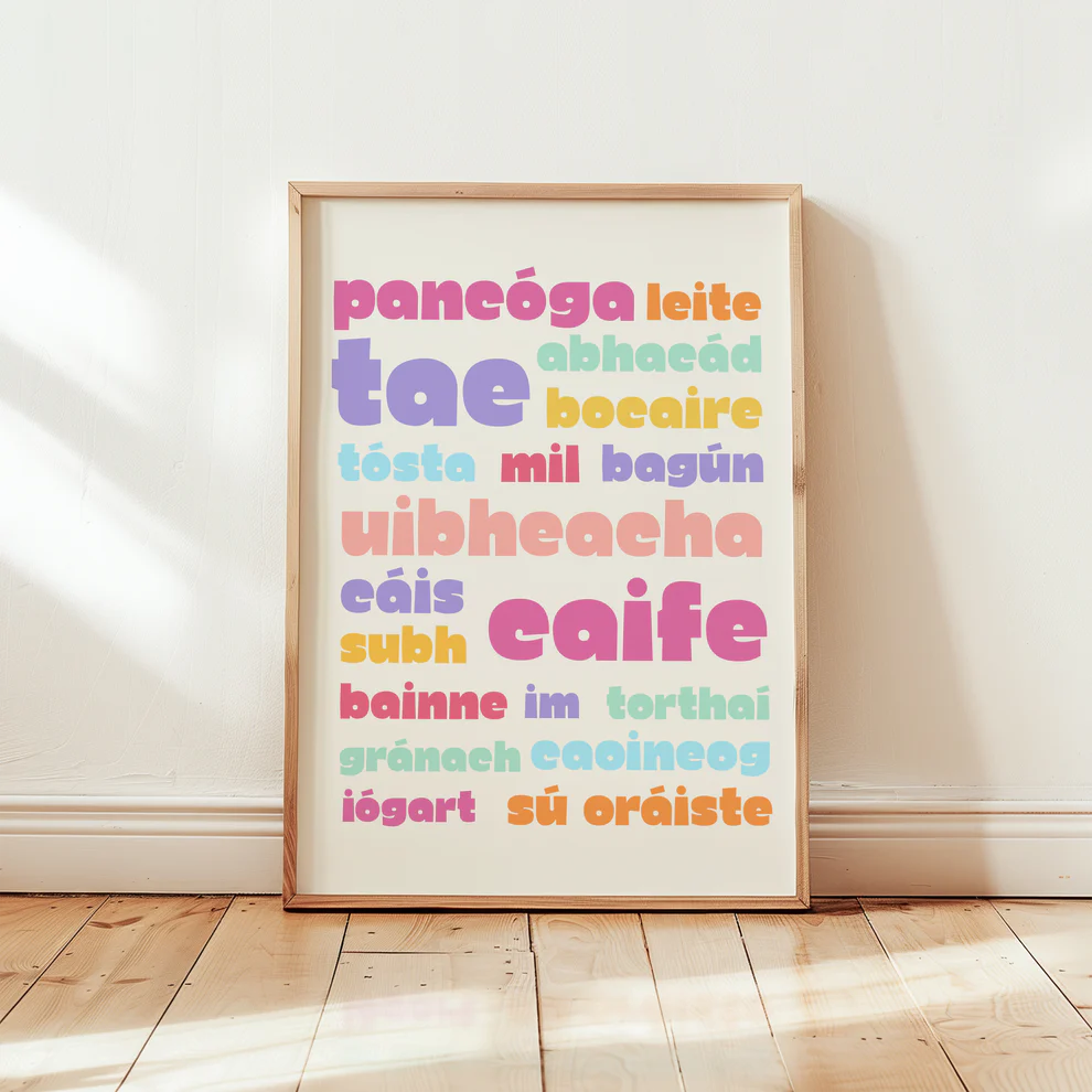 Bricfeasta Irish Breakfast Art Print as Gaeilge | Kitchen Wall Art