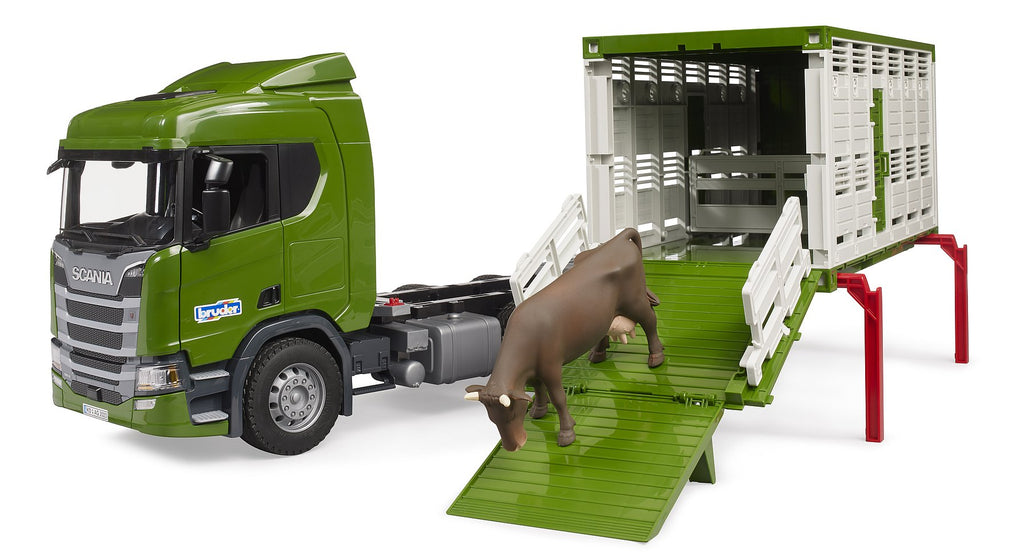 Bruder livestock transporter toy with folding ramp and divider gates