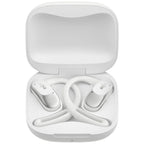 White wireless earbuds in a charging case on a white background