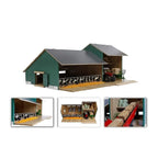 Model farm building with detailed interior and exterior views on a white background