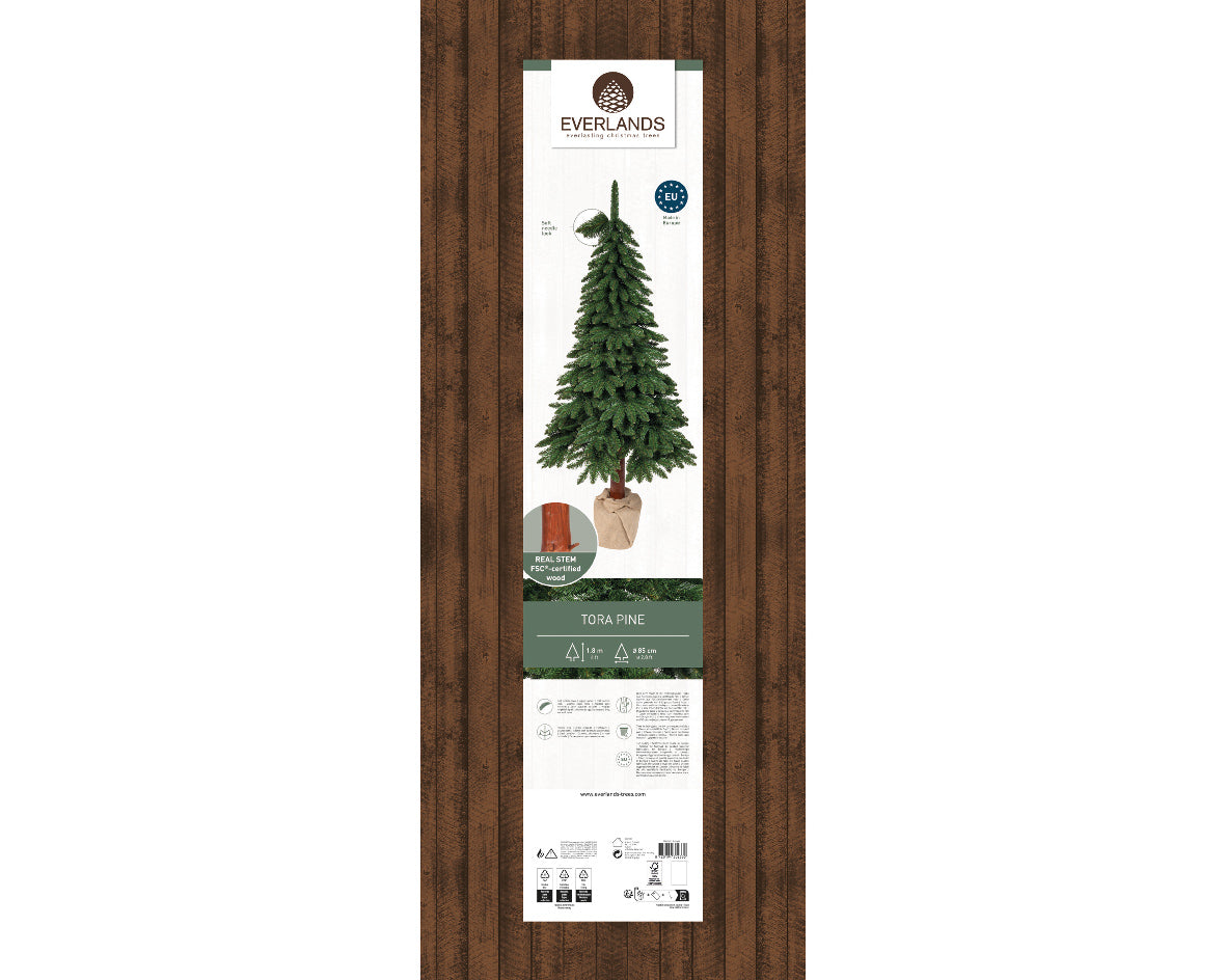 Eco‑friendly Tora Pine artificial Christmas tree (6-8 ft), FSC-certified green foliage with realistic pine styling