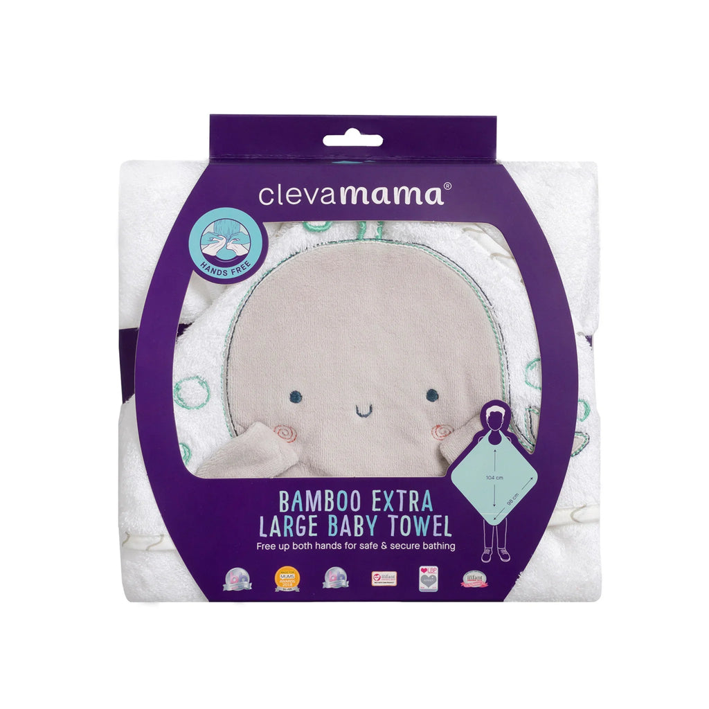 ClevaMama Bamboo Extra Large Apron Baby Bath Towel – Whale