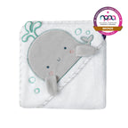 Baby blanket with whale design and NPPA award badge on a white background