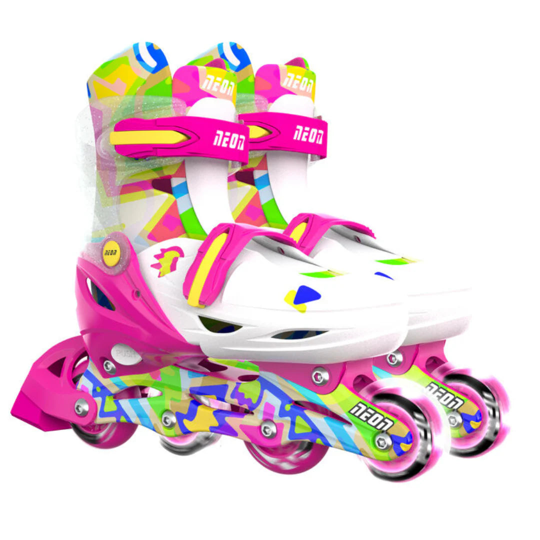 Neon Combo Skates – Pink & Yellow | 2-in-1 Adjustable Inline & Quad Skates