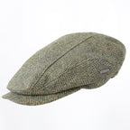 John Hanly Driving Cap – Beige Green Herringbone Irish Tweed Cap