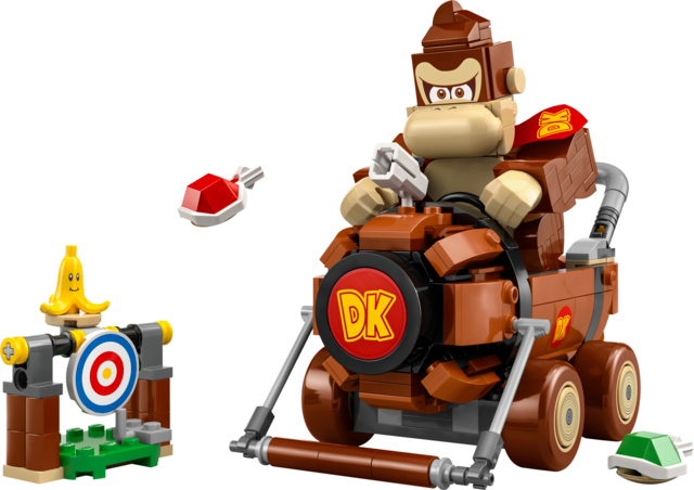 GO Super Mario Mario Kart Donkey Kong & DK Jumbo set (72033) with DK Jumbo race car, Donkey Kong figure, banana target and interactive shell-launch play