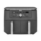 A dark gray Ninja air fryer with a digital control panel on the front, shown against a plain white background.