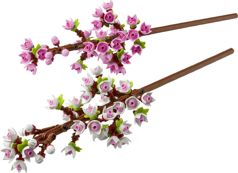 Lego Branch with pink and white flowers on a white background