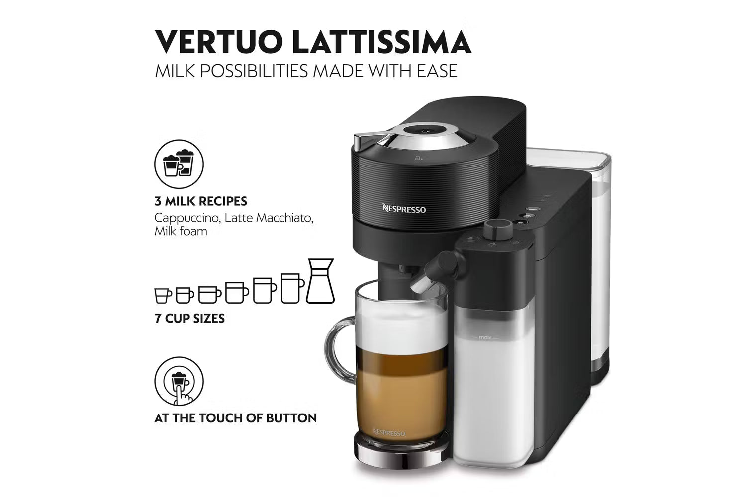 Nespresso Vertuo Lattissima Coffee Machine by De'Longhi – ENV300.B – Pod Coffee Maker with Milk Frother