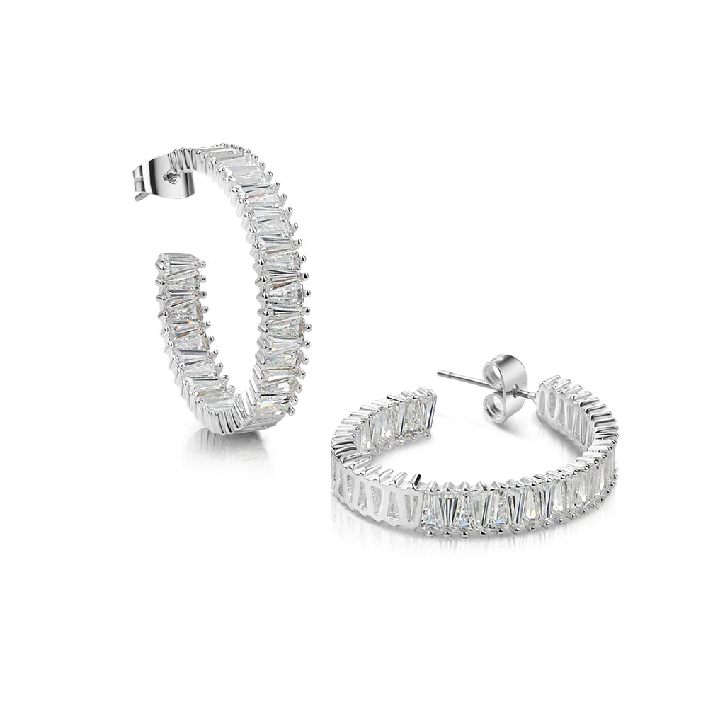 Newbridge Silverware Baguette CZ Hoop Earrings | Flemings Monaghan
