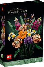 LEGO Botanical Collection Flower Bouquet set packaging with flowers and decorative elements.