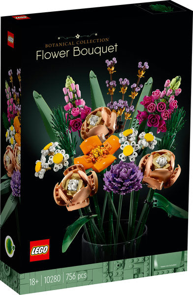 LEGO Botanical Collection Flower Bouquet set packaging with flowers and decorative elements.
