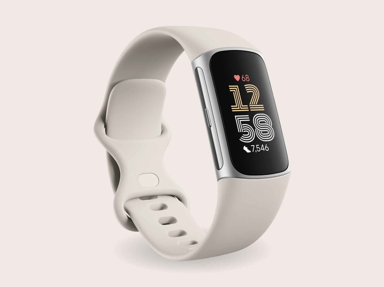 White fitness tracker on a light gray background