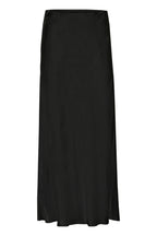 Fransa Floren black maxi skirt with flattering satin finish and sleek drape, made in a viscose blend
