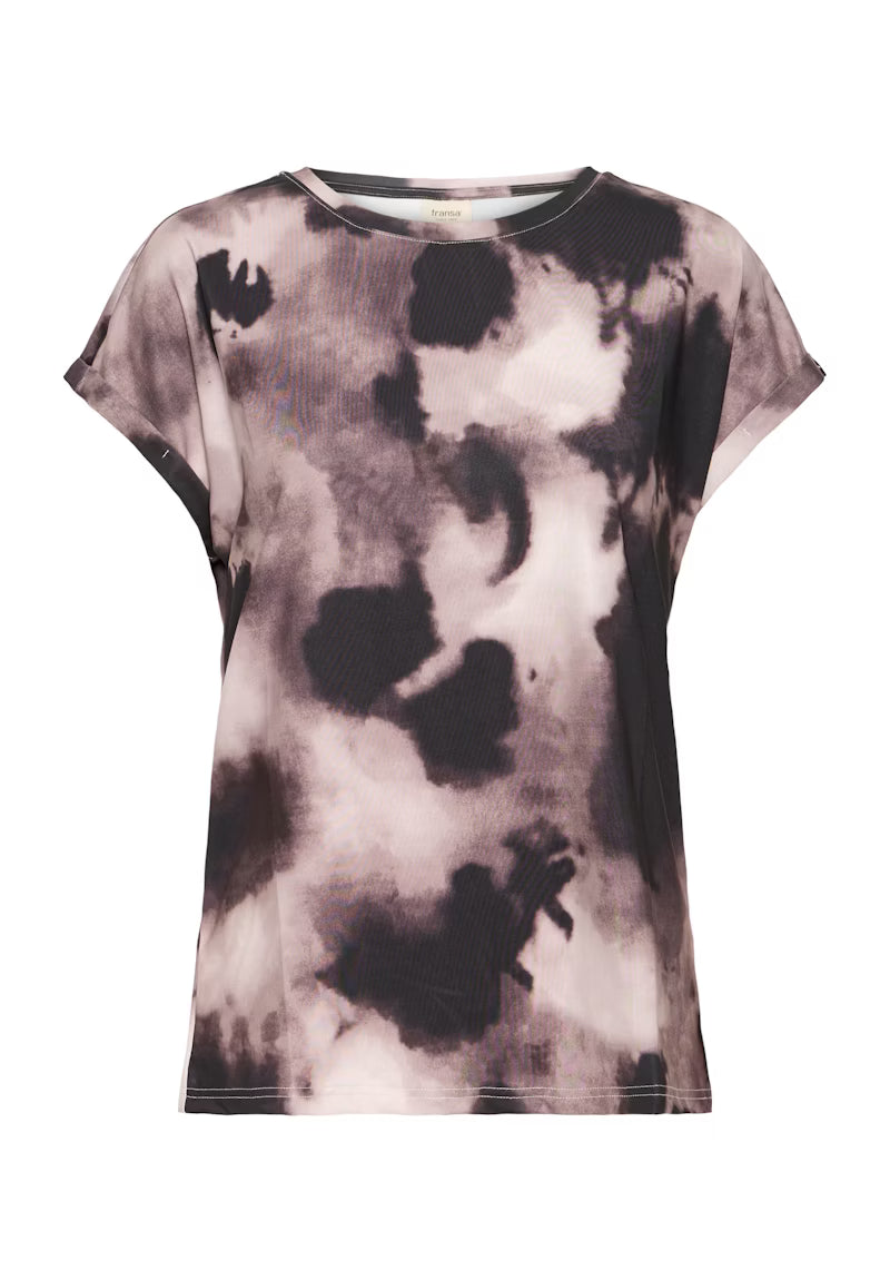 Fransa FRSEEN T‑shirt in pumicestone ghost with subtle all-over rose print, cap sleeves, and relaxed fit