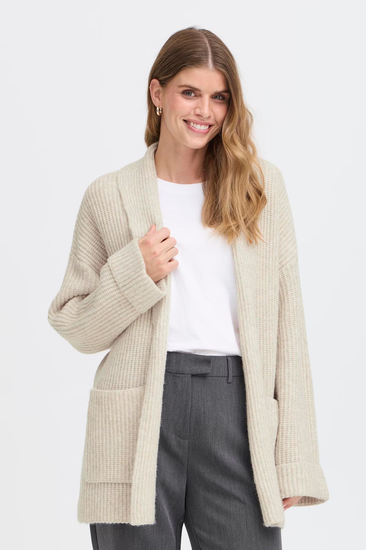 Oatmeal Melang - Beverly Cardigan a textured knit open cardigan