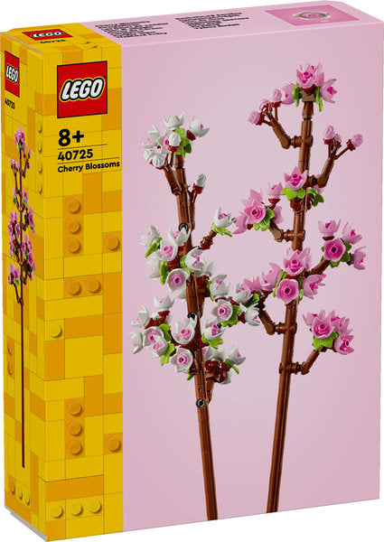 LEGO Cherry Blossoms set packaging with pink background and LEGO logo.