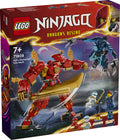 LEGO Ninjago Dragons Rising set packaging with red and blue mech figures on a dark background.