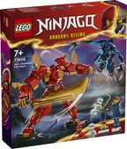 LEGO Ninjago Dragons Rising set packaging with red and blue mech figures on a dark background.