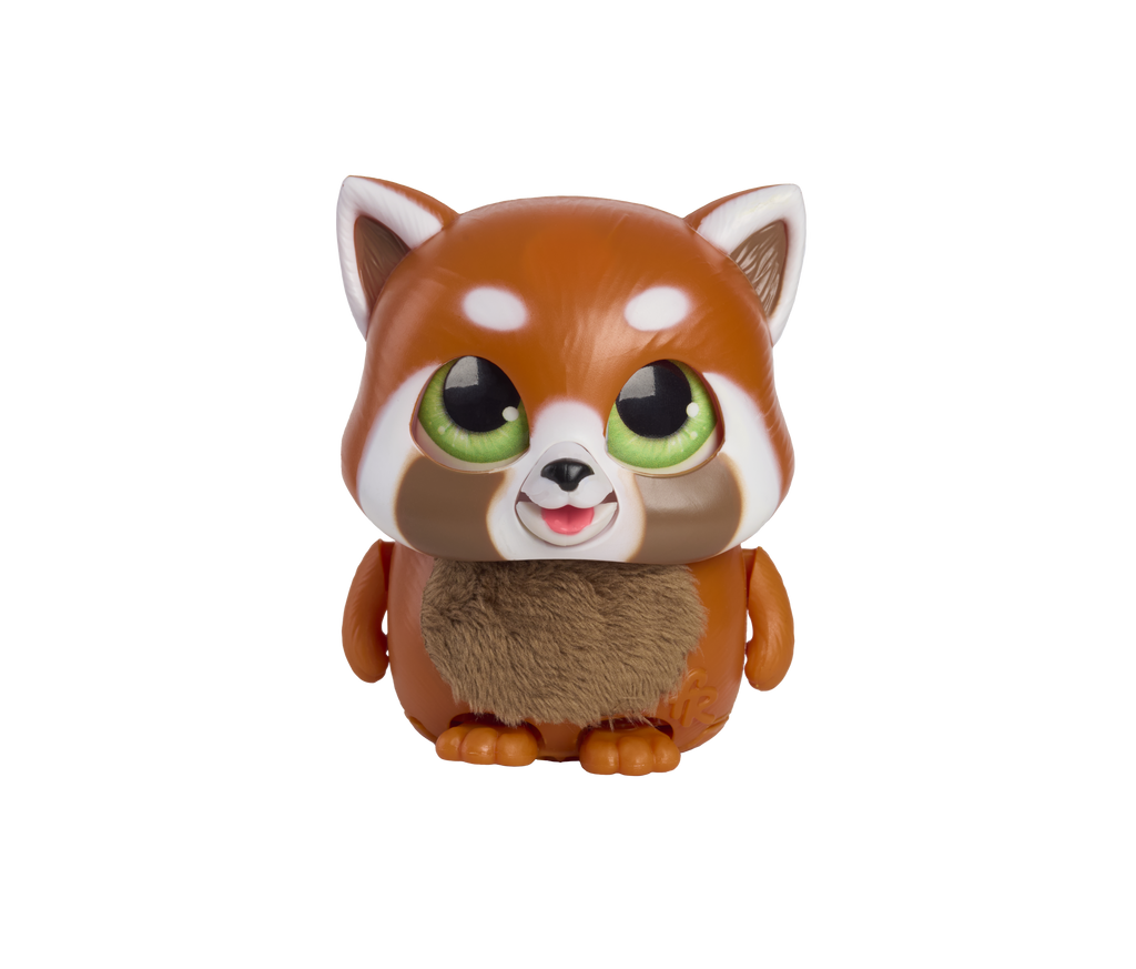 Toy figure of a red panda on a white background