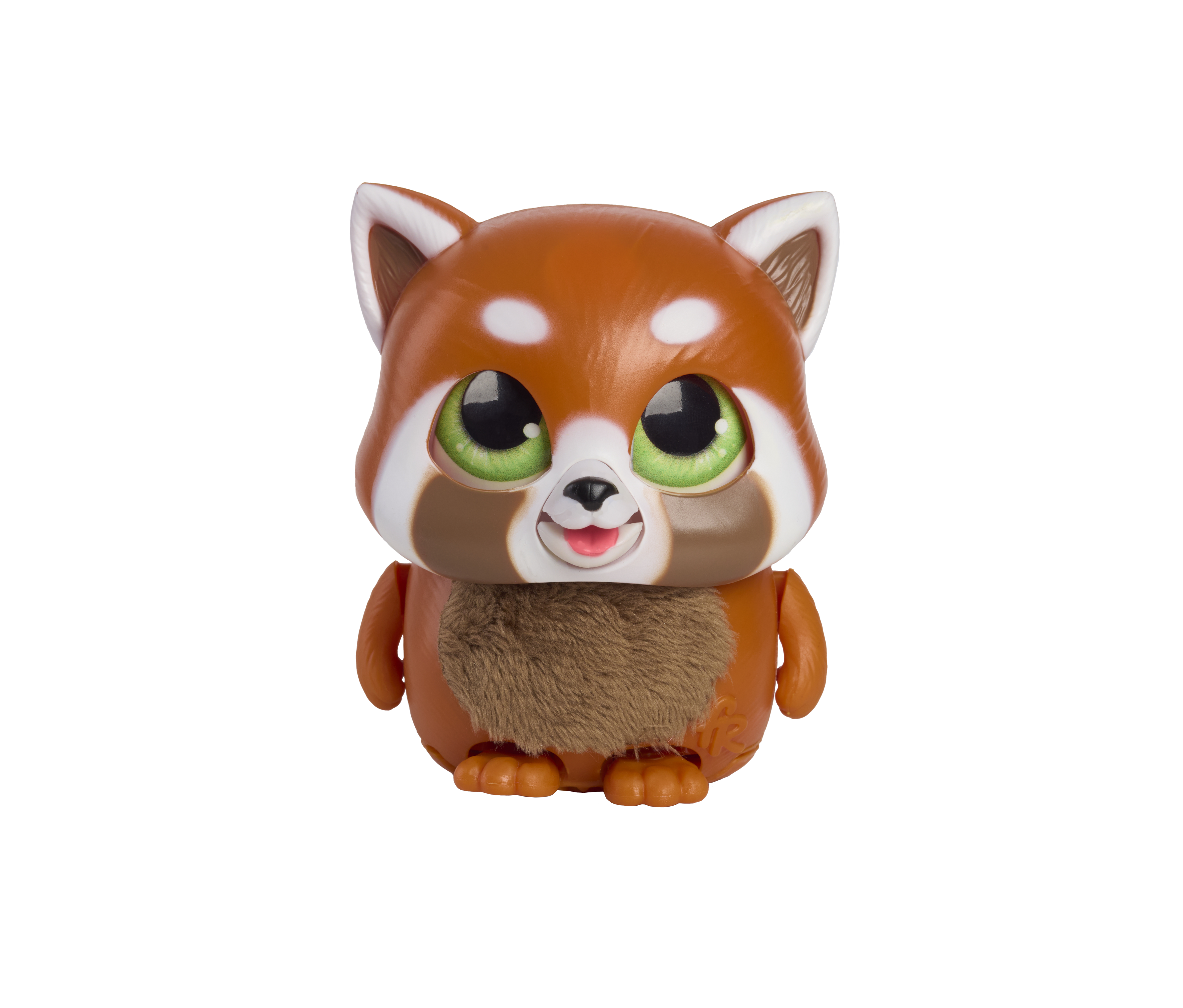 Toy figure of a red panda on a white background