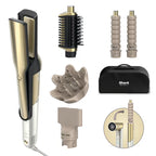 Shark hair styling tool set with various attachments on a white background