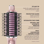 Hair styling tool with labeled parts on a beige background