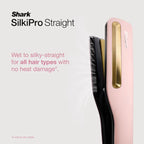 Shark SilkiPro Straight hair straightener with pink and black design on a light gray background