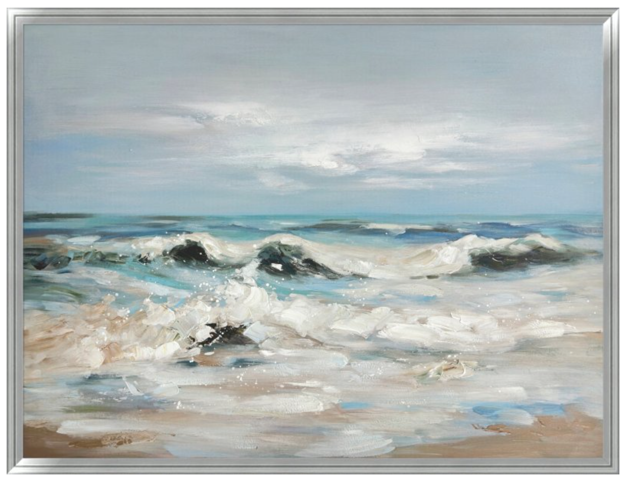Hand Painted Picture Rolling Waves – 90x120cm Silver Frame