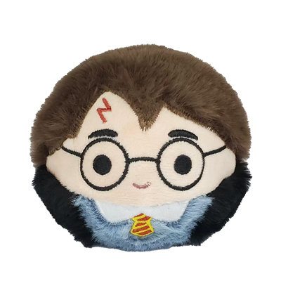 Plush toy resembling a character with glasses and a robe on a white background