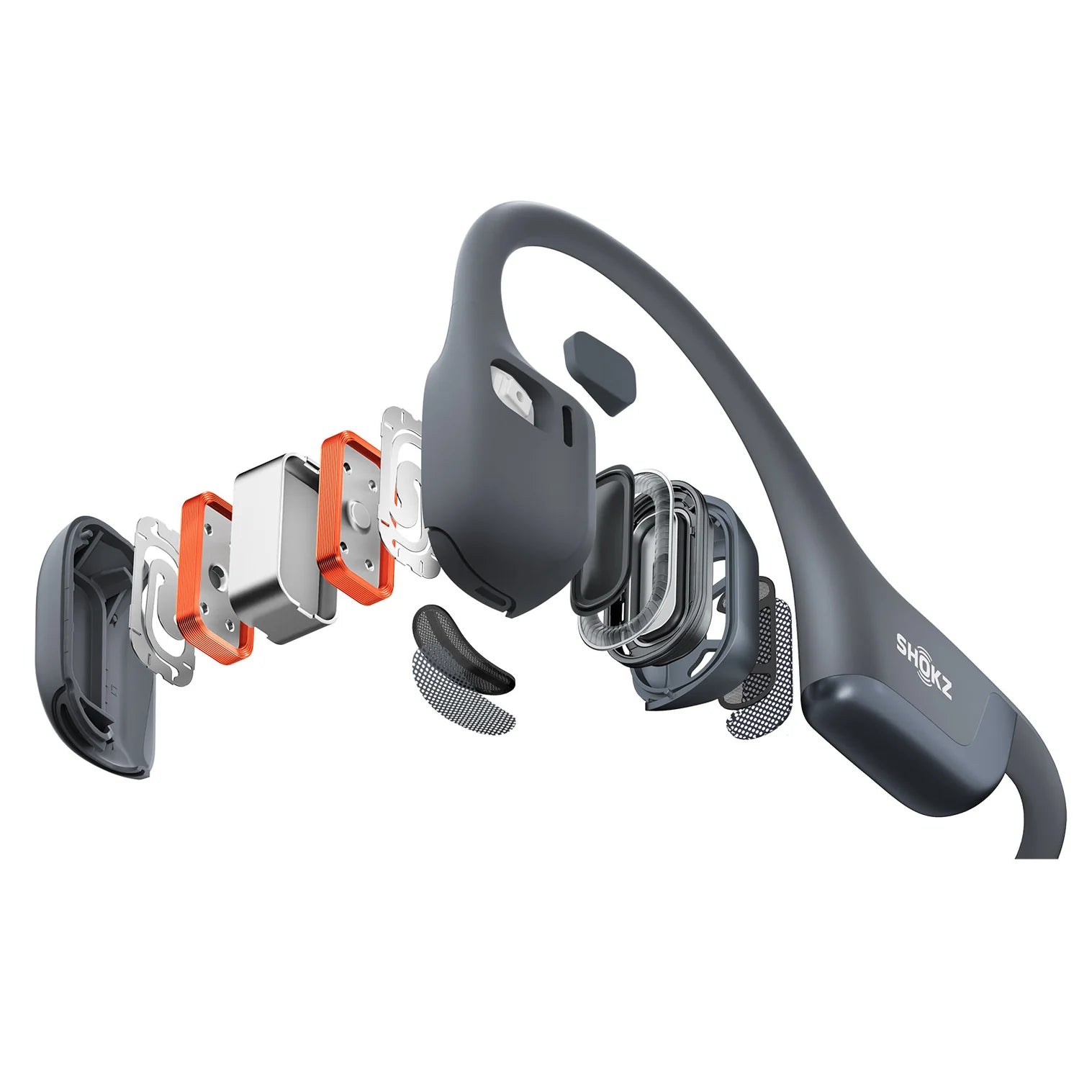 Sharkz wireless earbud with exploded view on a white background