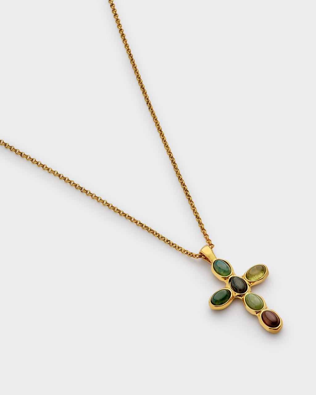 Green Agate Cross Waterproof Gold Necklace - image 1