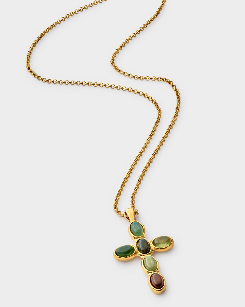 Green Agate Cross Waterproof Gold Necklace - image 2