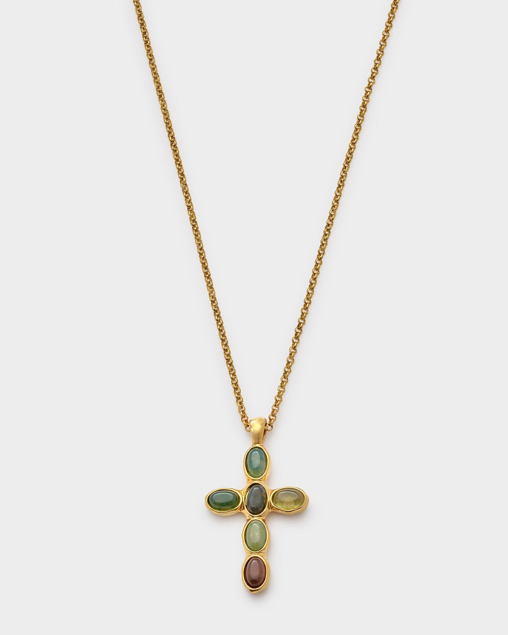 Green Agate Cross Waterproof Gold Necklace - image 4