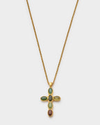 Green Agate Cross Waterproof Gold Necklace - image 4
