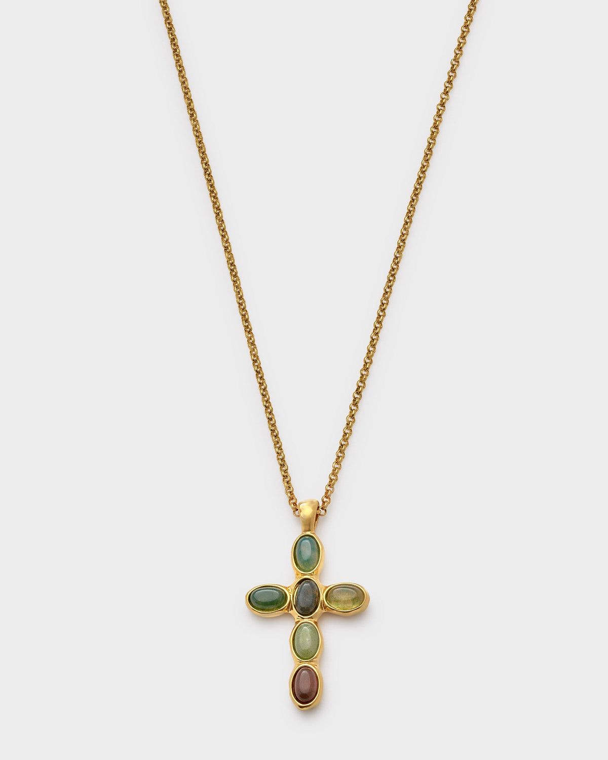 Green Agate Cross Waterproof Gold Necklace - image 4