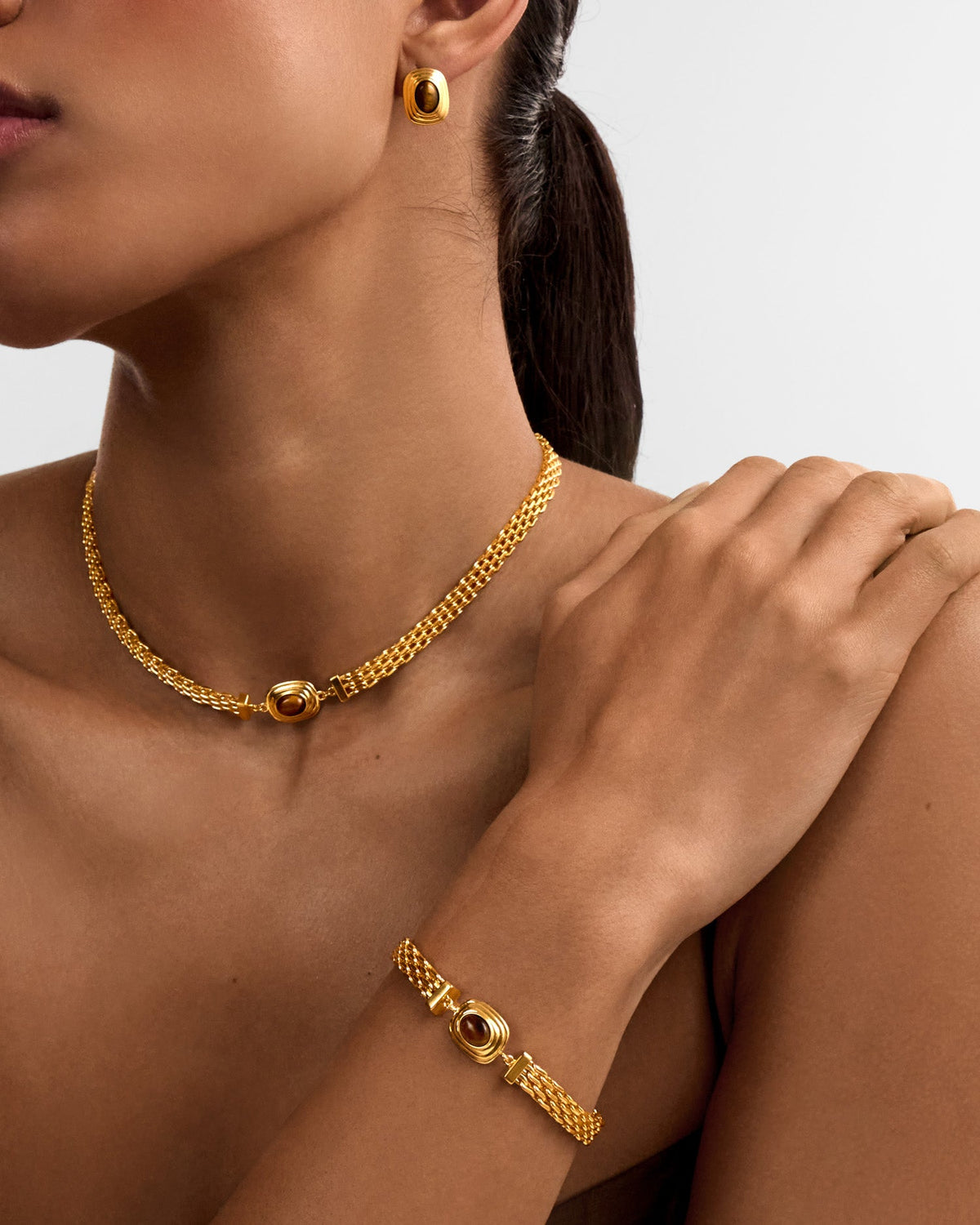 Tiger's Eye Waterproof Gold Button Bracelet - image 3
