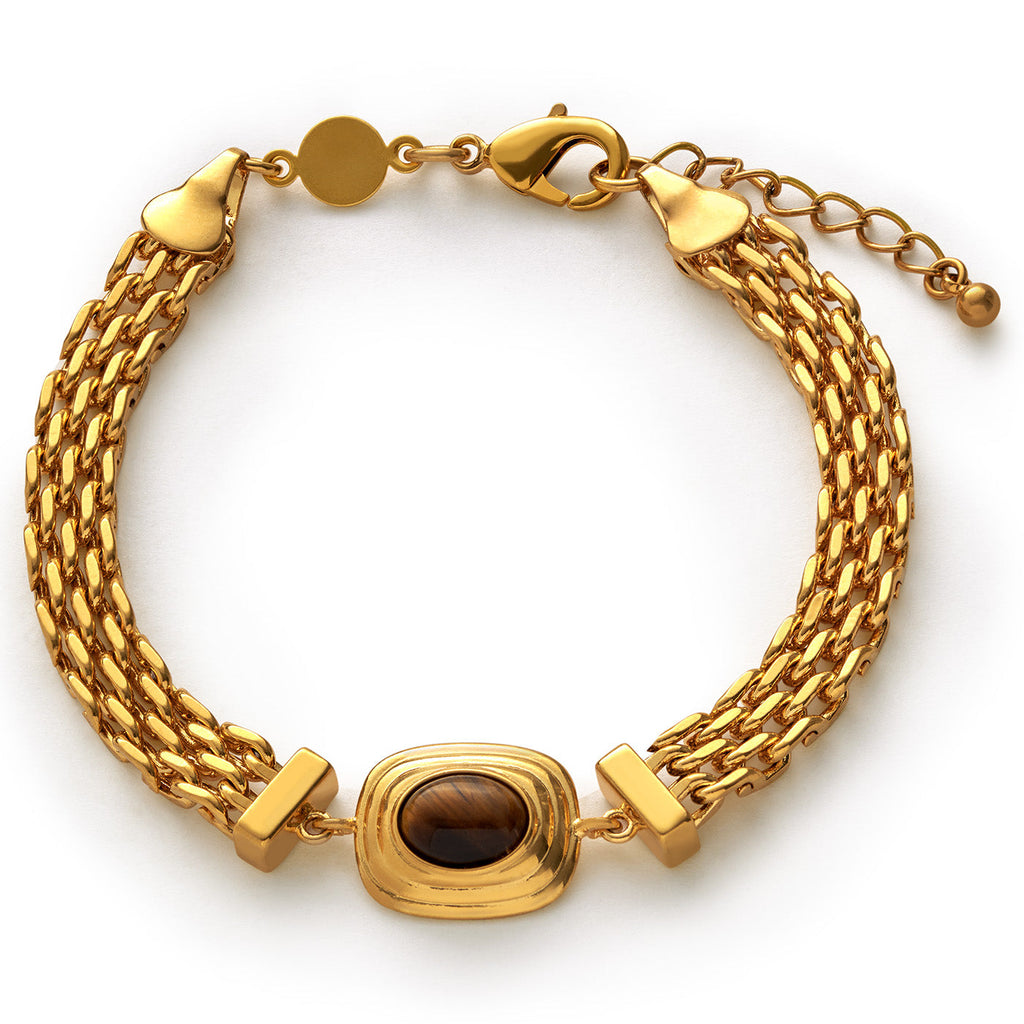 Tiger's Eye Waterproof Gold Button Bracelet - image 5