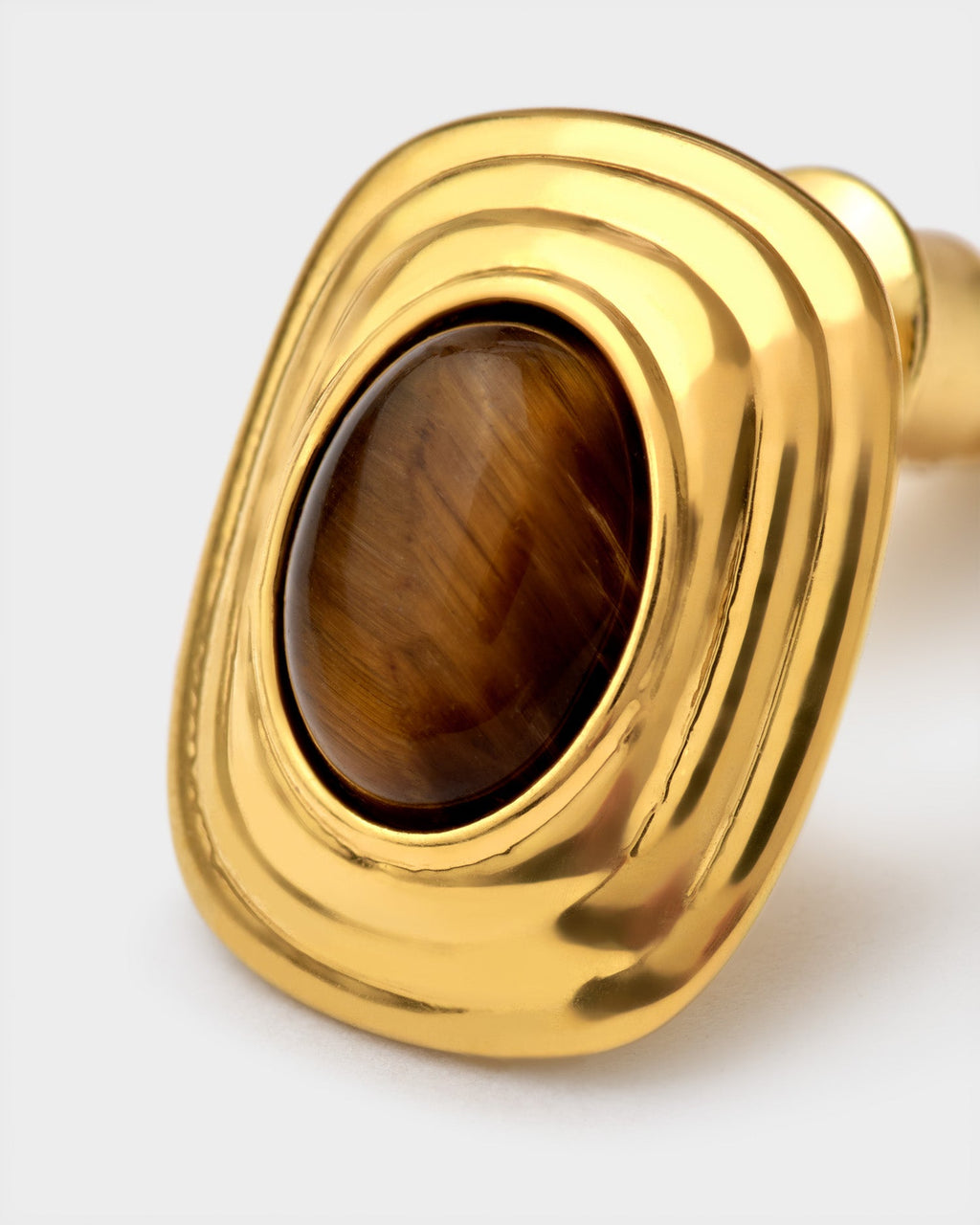 Tiger's Eye Waterproof Gold Button Stud Earrings - image 1