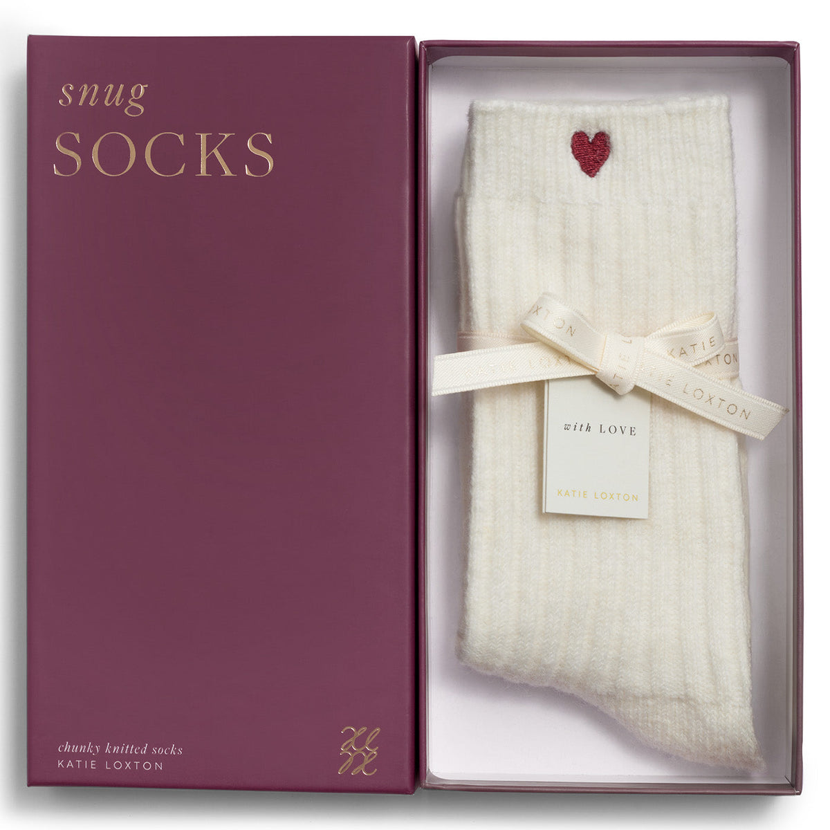 Gift Boxed Chunky Knit Heart Socks in Off White - image 2