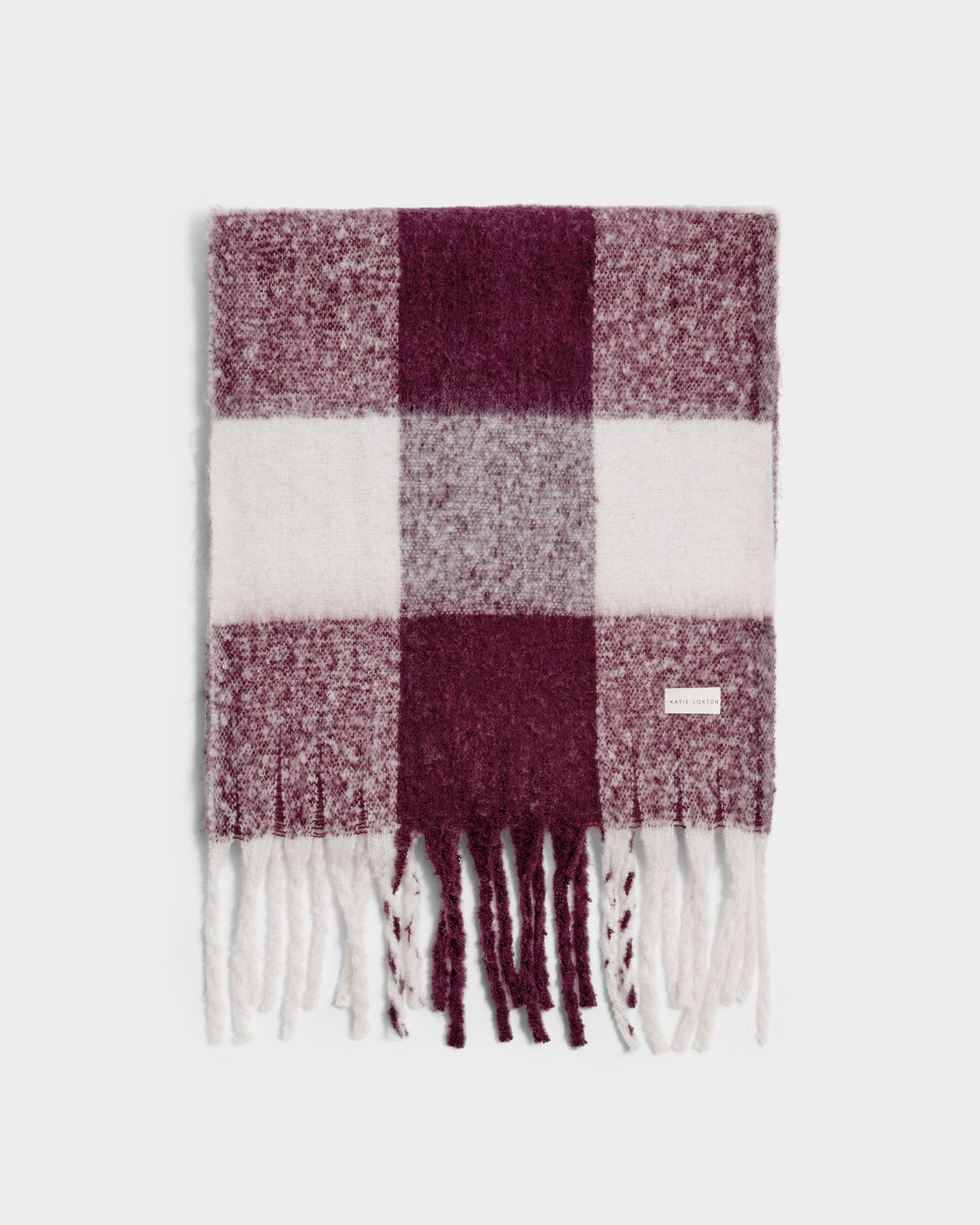 Recycled Checked Tassel Scarf in Cherry and Off White - image 1