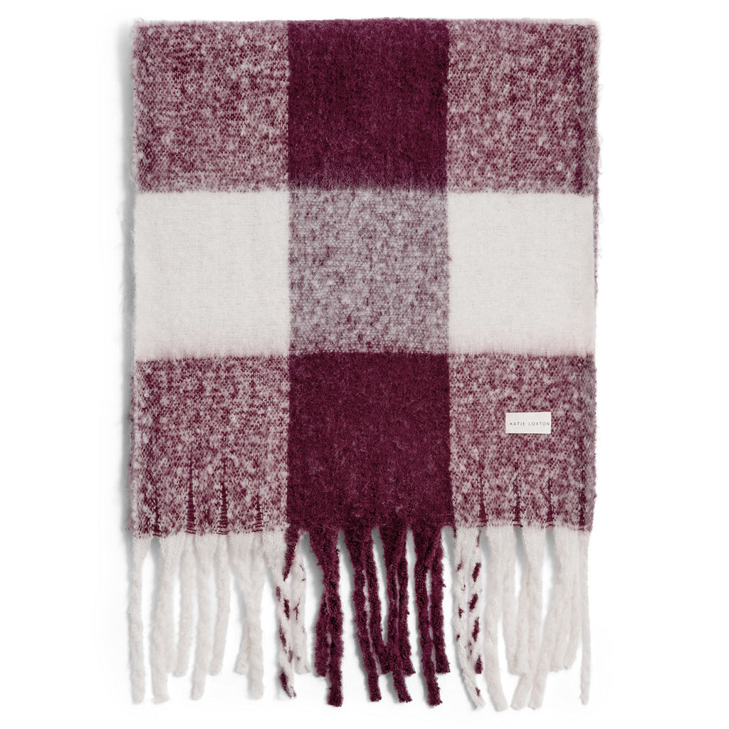 Recycled Checked Tassel Scarf in Cherry and Off White - image 2