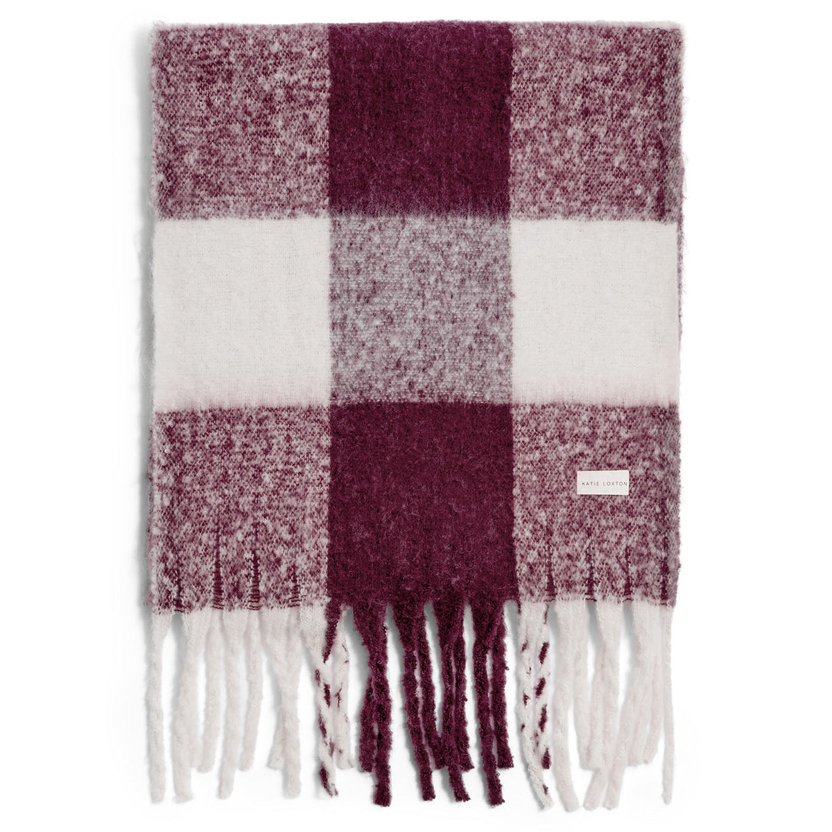 Recycled Checked Tassel Scarf in Cherry and Off White - image 2
