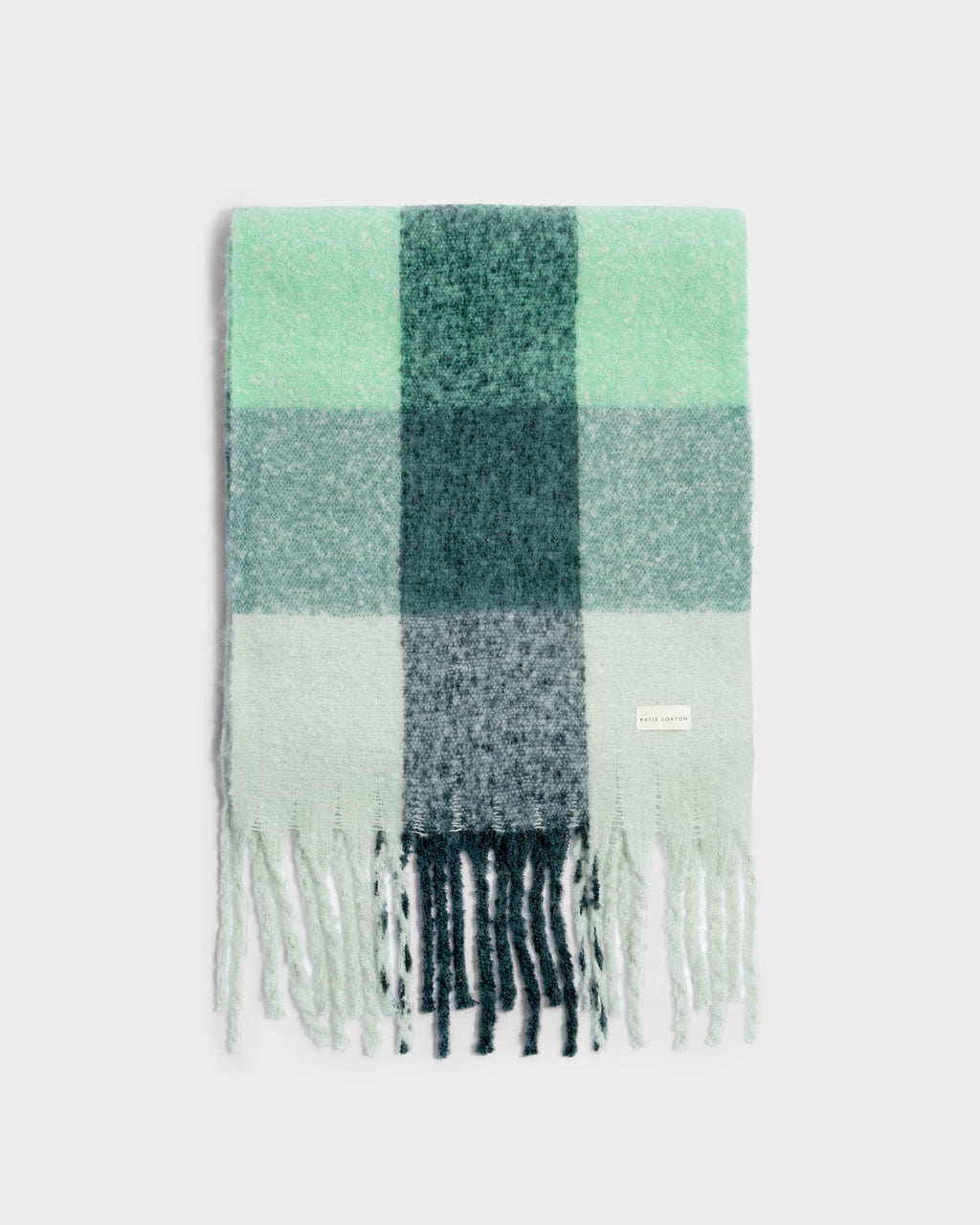 Recycled Checked Tassel Scarf in Green and Grey - image 1