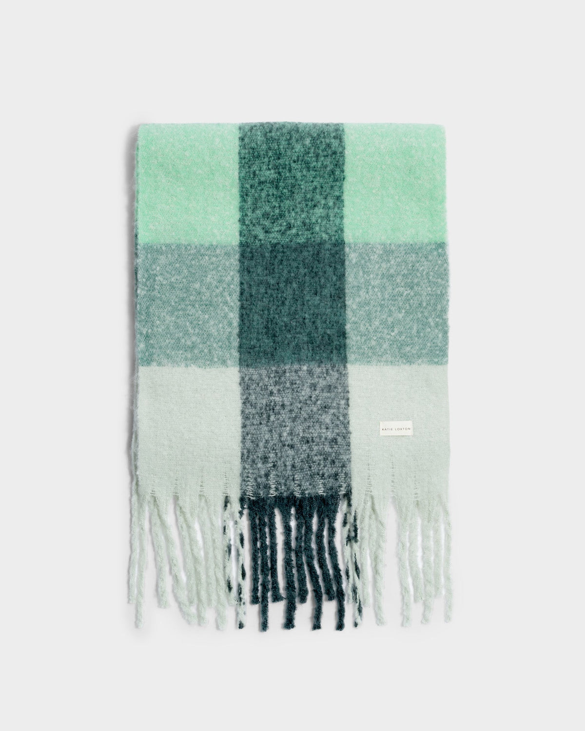 Recycled Checked Tassel Scarf in Green and Grey - image 1